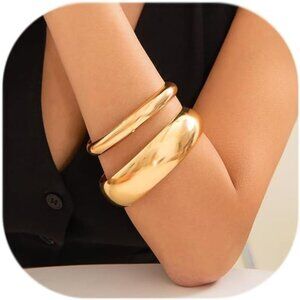 3PCS Gold Chunky Bangle Bracelets for Women Trendy Minimalist Statement Bangle